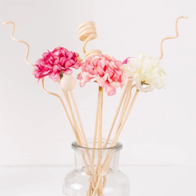 Y 10pcs/set Pink Hydrangea Flower Rattan Sticks Rose Lavender Jasmine Fireless Fragrances Reed Diffuser Stick DIY Home Decor