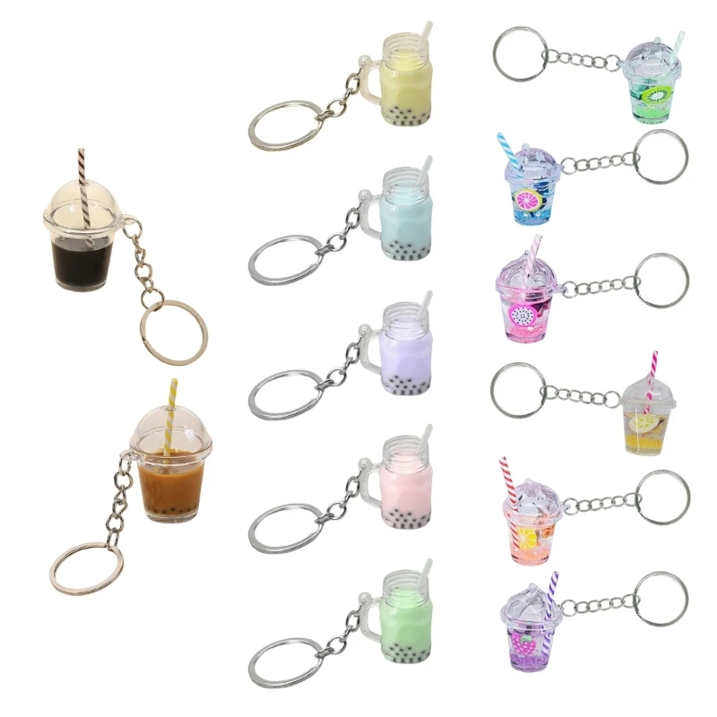 QM Cute Bubble Tea Keychain Charms KawaiiCar Backpack Keyring Bag Pendant Couple Gift Mini Cup Pendants with Keychain Rings