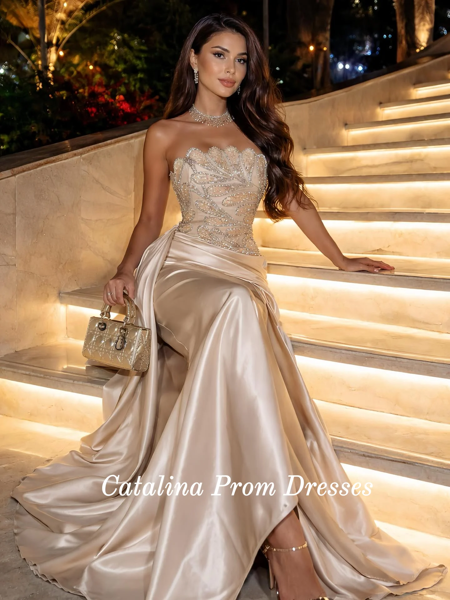 Fashion Evening Dresses Crystals Pleat Draped A-line Customized Matching Prom Dresses Sequins Beaded Wedding Party Dress