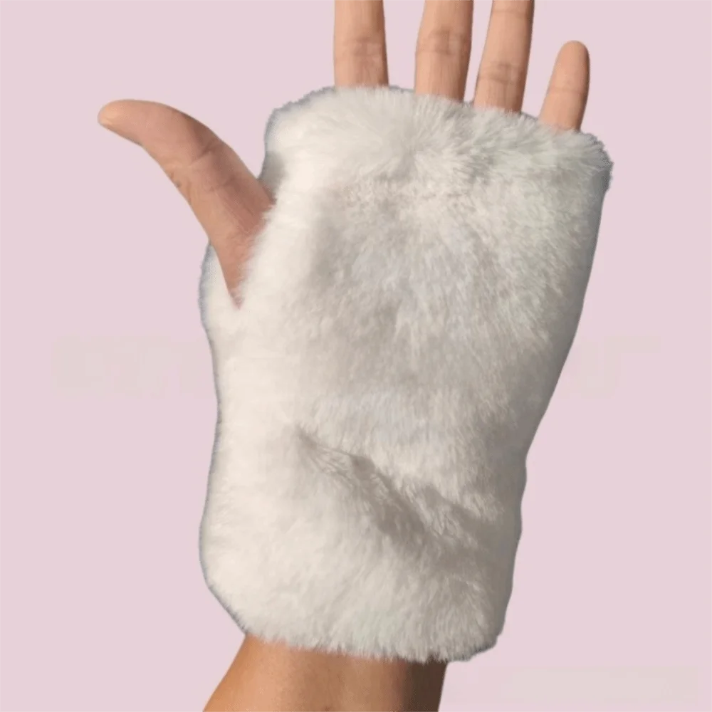 Thickened Fingerless Furry Gloves Fleece Lined Elastic Cuff Faux Fur Hand Warmer Warm Keeping Fluffy Texture Wrist Sleeve