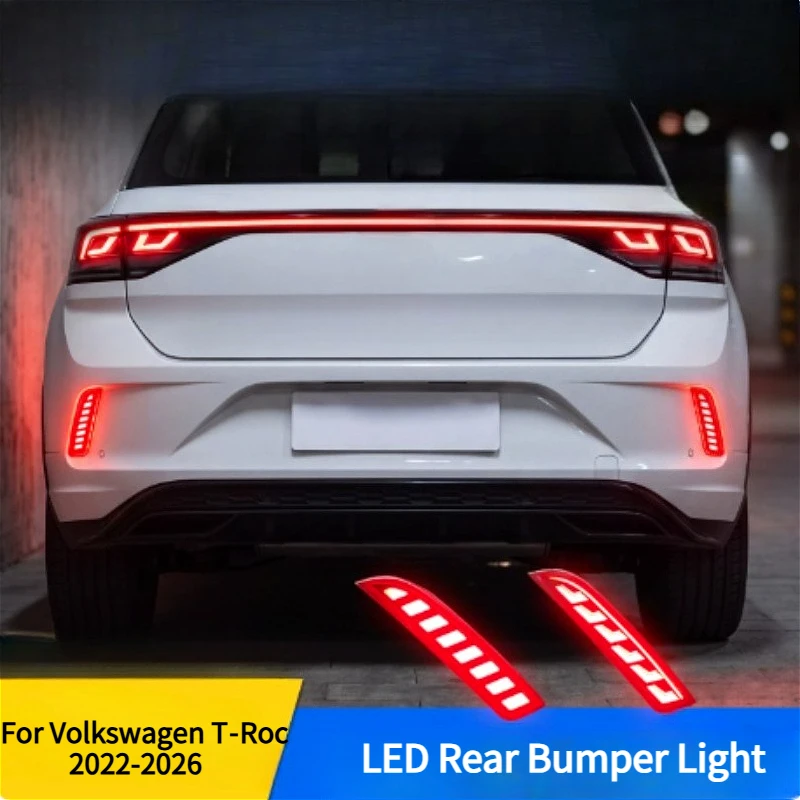 For Volkswagen T‑Roc 2022-2026 Rear Bumper Light Upgrade LED Brake Warning Light Decorative Car Modification Accessory