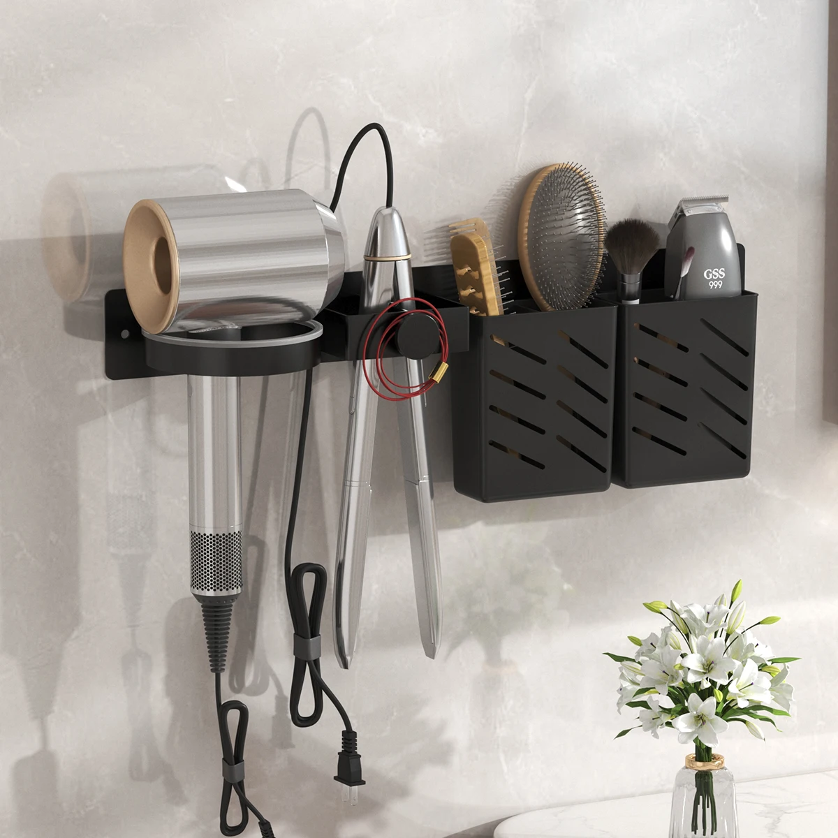 Hair Dryer Stand, Curling Iron Stand, Straightener Stand, Hair Dryer Stand, Wall Mounted Bathroom Hairdressing Tool Organizer