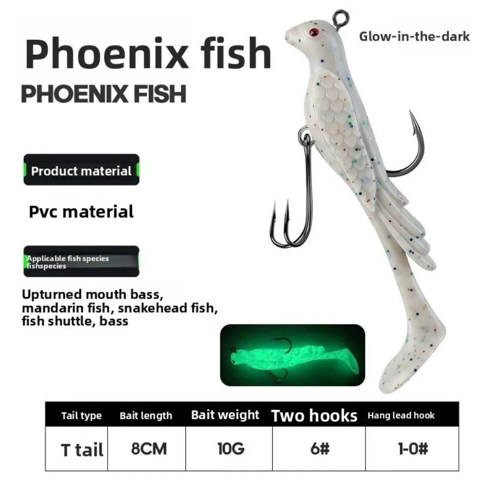 PVC Material Bird Fake Lure Big Waves Rolled 8cm 10g Fishing Bait Built-in Sequins Luminous Soft Bait Freshwater Fishing