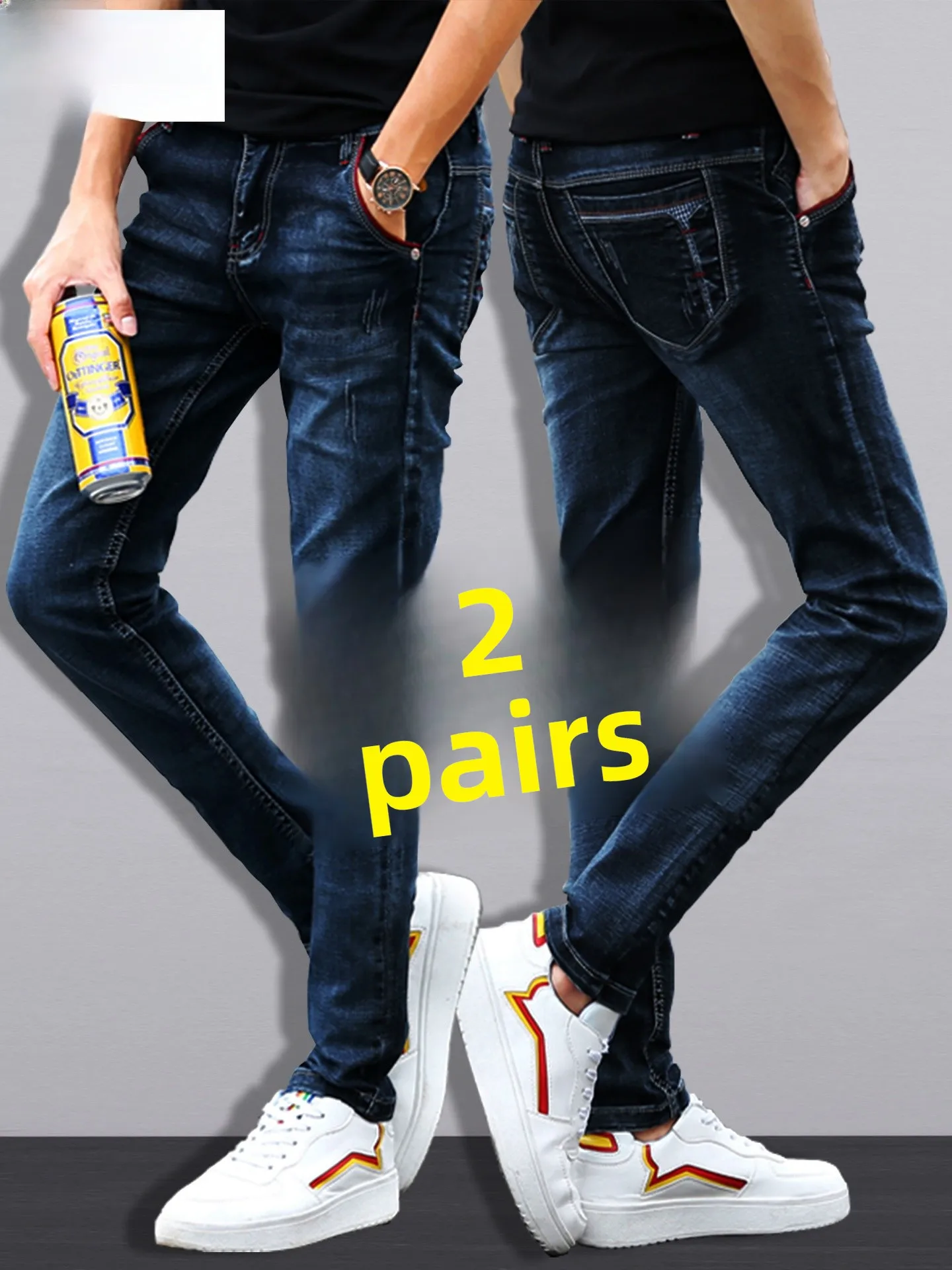 

Spring New Sle Men's Slim Fit Straight Leg Bla Jeans Casual Comfortable Cotton Polyester Blend Elastic Waist Jeans