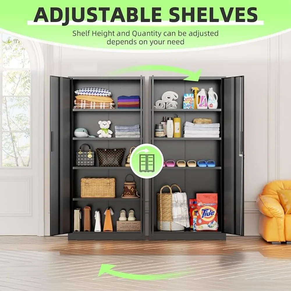 Metal Garage Storage Cabinet, Locking Doors & Adjustable Shelves Tall Storage, Heavy Duty Steel Tool Cabinet for Home