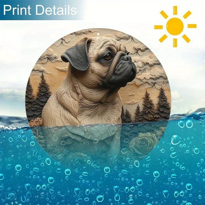 8x8inch Round Aluminum Sign Pug Sign Relief Visual Effects Sign For Garden Kitchen home decoration accessories farmhouse decor