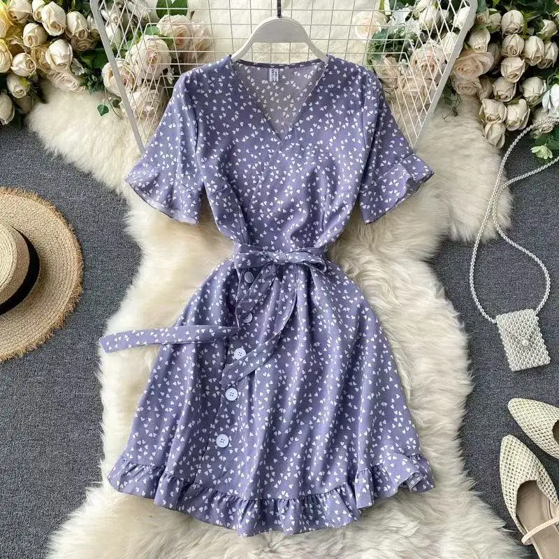 2025 Summer Beach Mini Dress Women Floral Print Boho Long Dress Ruffles Wrap Casual V-Neck Split Sexy Party Dress Robe Femme