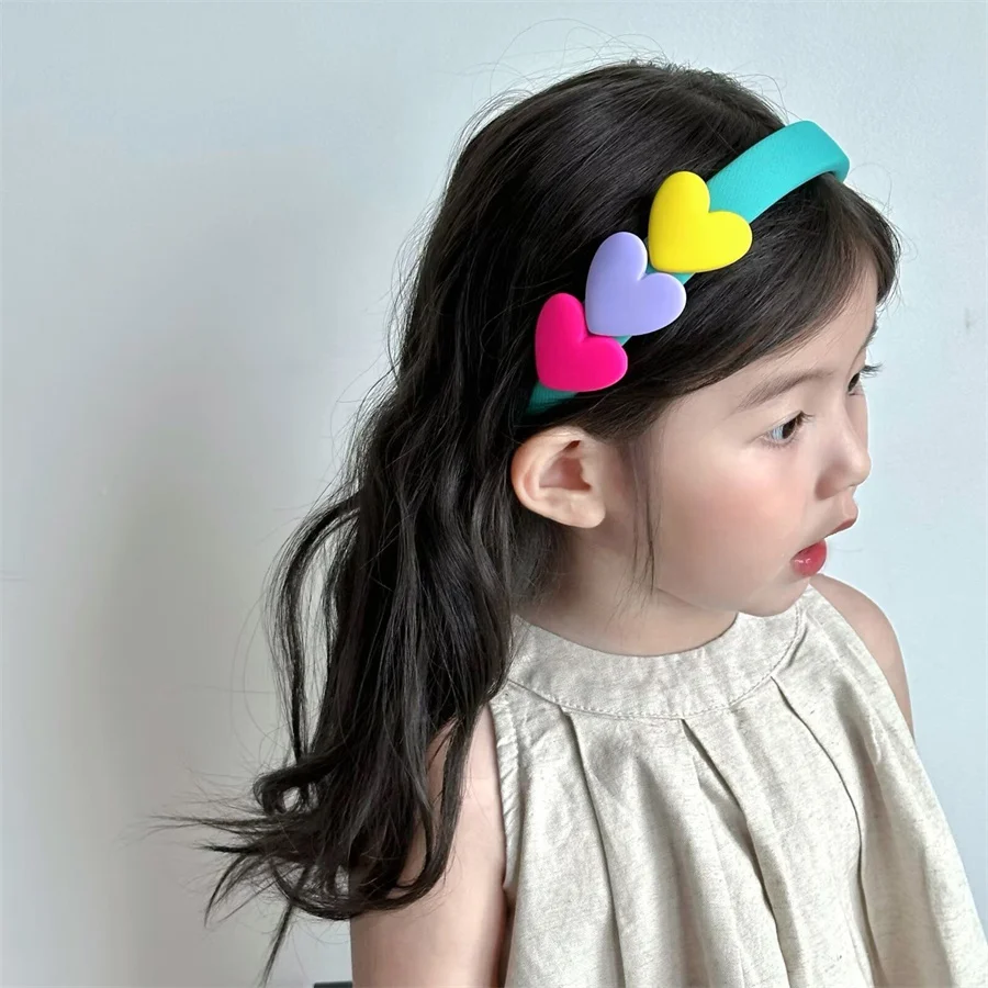 Korean style sweet colorful love children's sponge hairband fresh floral bow girl wide hairpin baby headband hair accessories