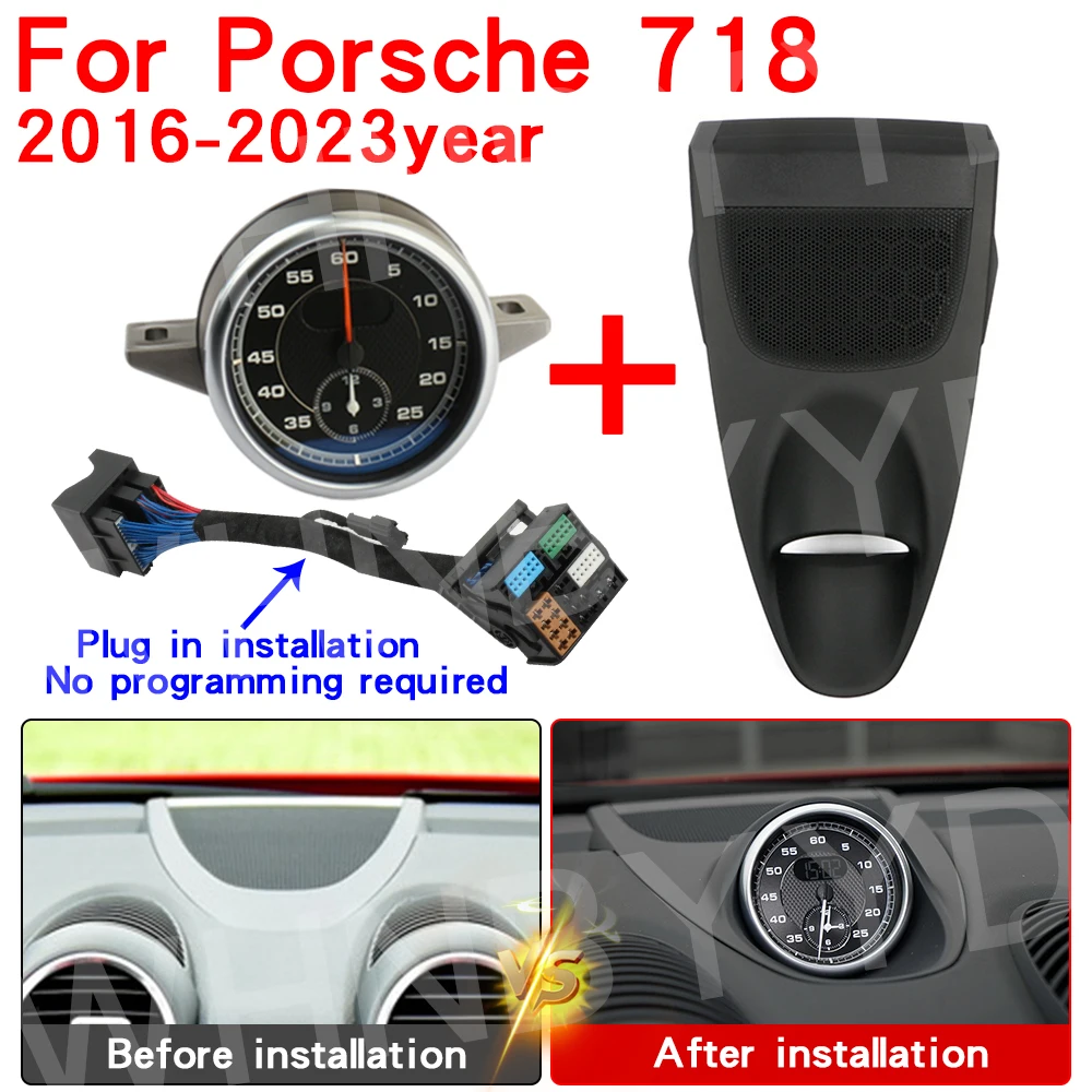 

For Porsche 718 982 Stopwatch Boxster Cayman 2016-2022 Dashboard Clock Compass Cover Decoration Interior Dashboard Accessories﻿