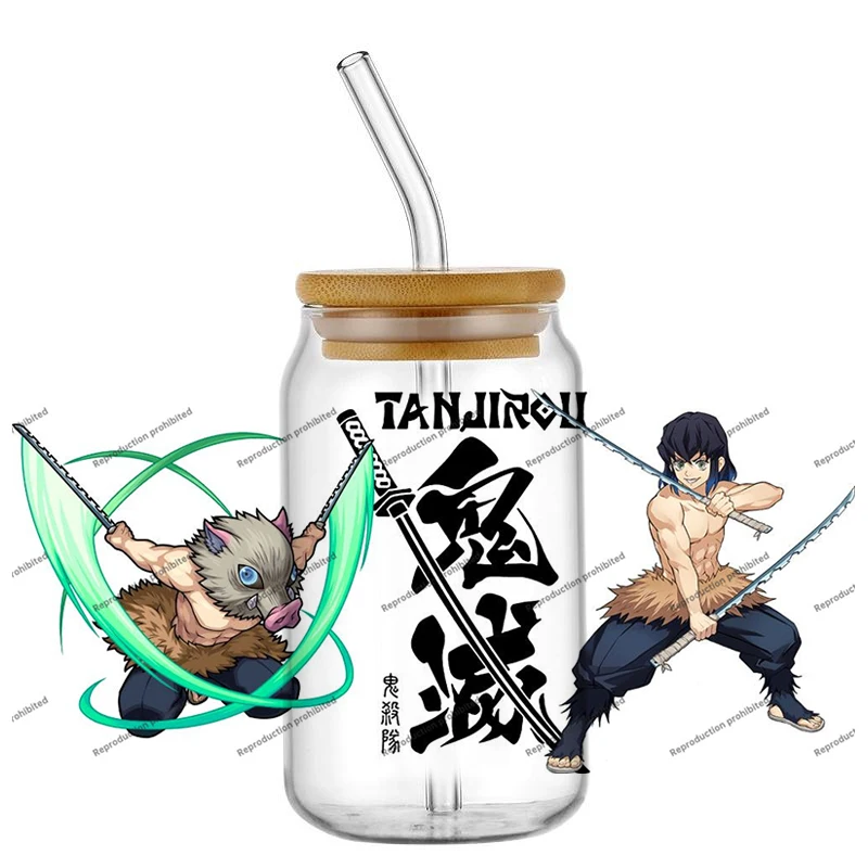 Hotsale Demon Slayer Popular Anime 16oz UV DTF 3D Transfer Cartoon Sticker Wrap Decals For Glass Can Cup Craft DIY Creative