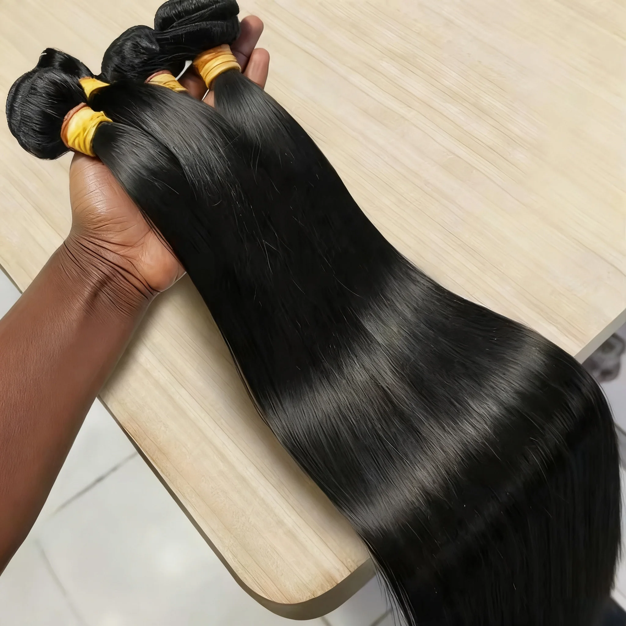 

Прямые пучки человеческих волос Bone, высокое качество, необработанные натуральные черные наращивания, Remy, двойной уток, 1/3/4 пучка