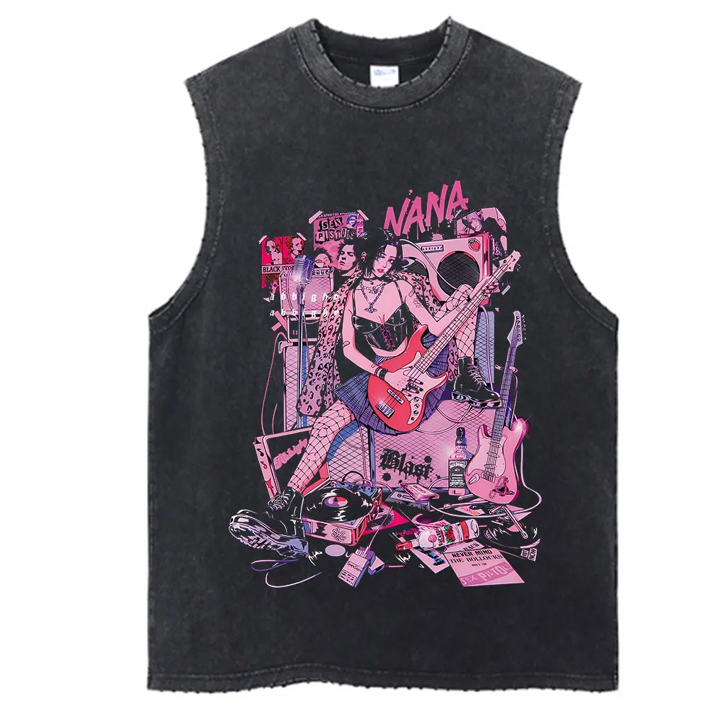 Vintage Tank Top Graphic Y2K Anime Nana Osaki Print T Shirt Cotton Hip Hop Streetwear Oversize Summer Washed Tops Vest