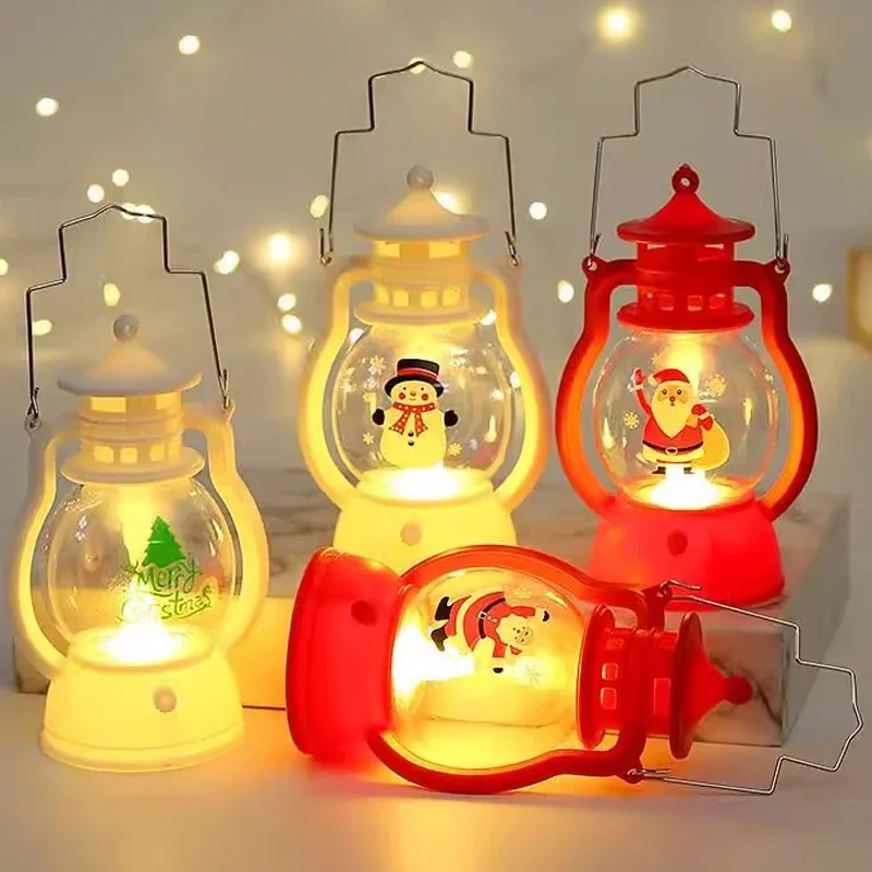 Christmas LED Night Light Hanging Ornaments Santa Claus Snowman Portable Lantern Xmas Party Home Decoration Desk Lamps Pendant