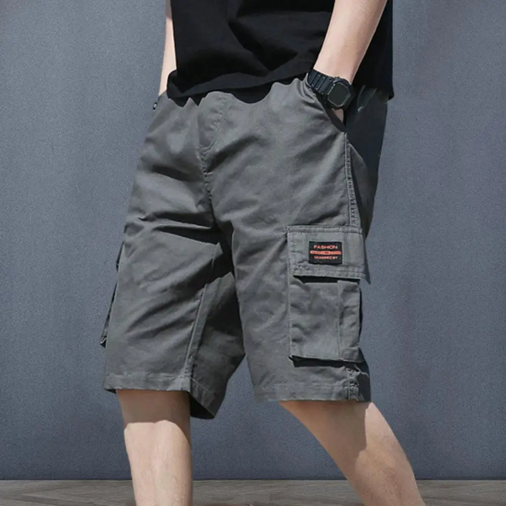 Shorts de carga com vários bolsos masculinos, botões de camuflagem, streetwear casual solto, shorts militares hip-hop, verão