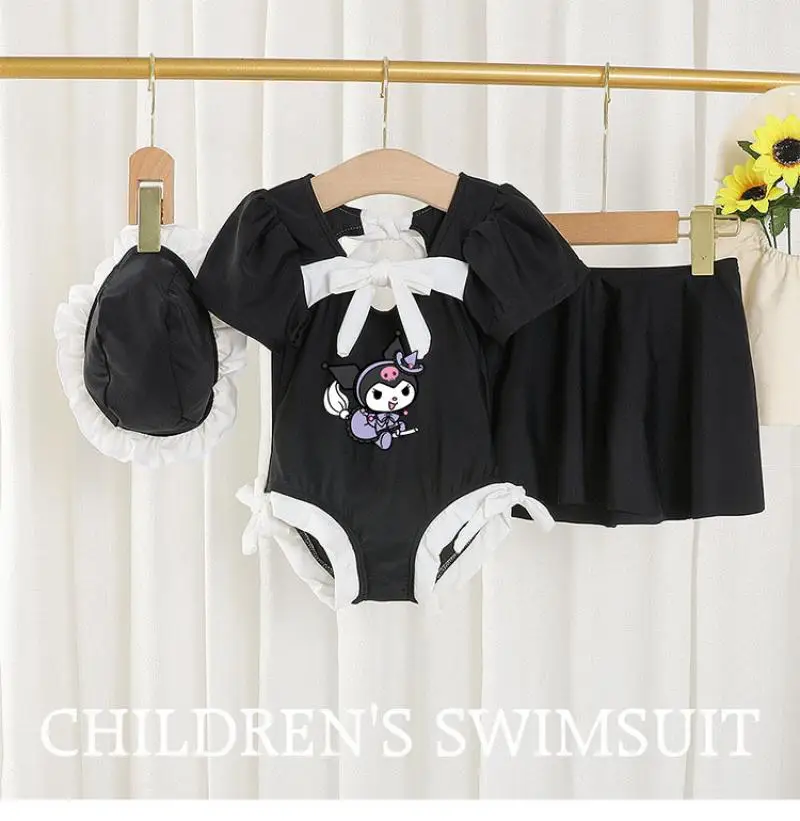 Bañador Kawaii Cinnamoroll para niñas, traje de baño de Hello Kittys Kuromi, falda para niños, ropa de playa, Bikini, ropa interior de secado rápido, 3 piezas