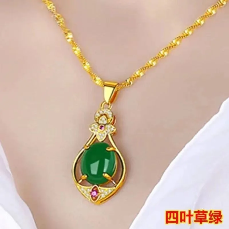 

High quality AU750 18K gold heart-shaped water droplet gemstone pendant with fashionable temperament, women's luxury necklace