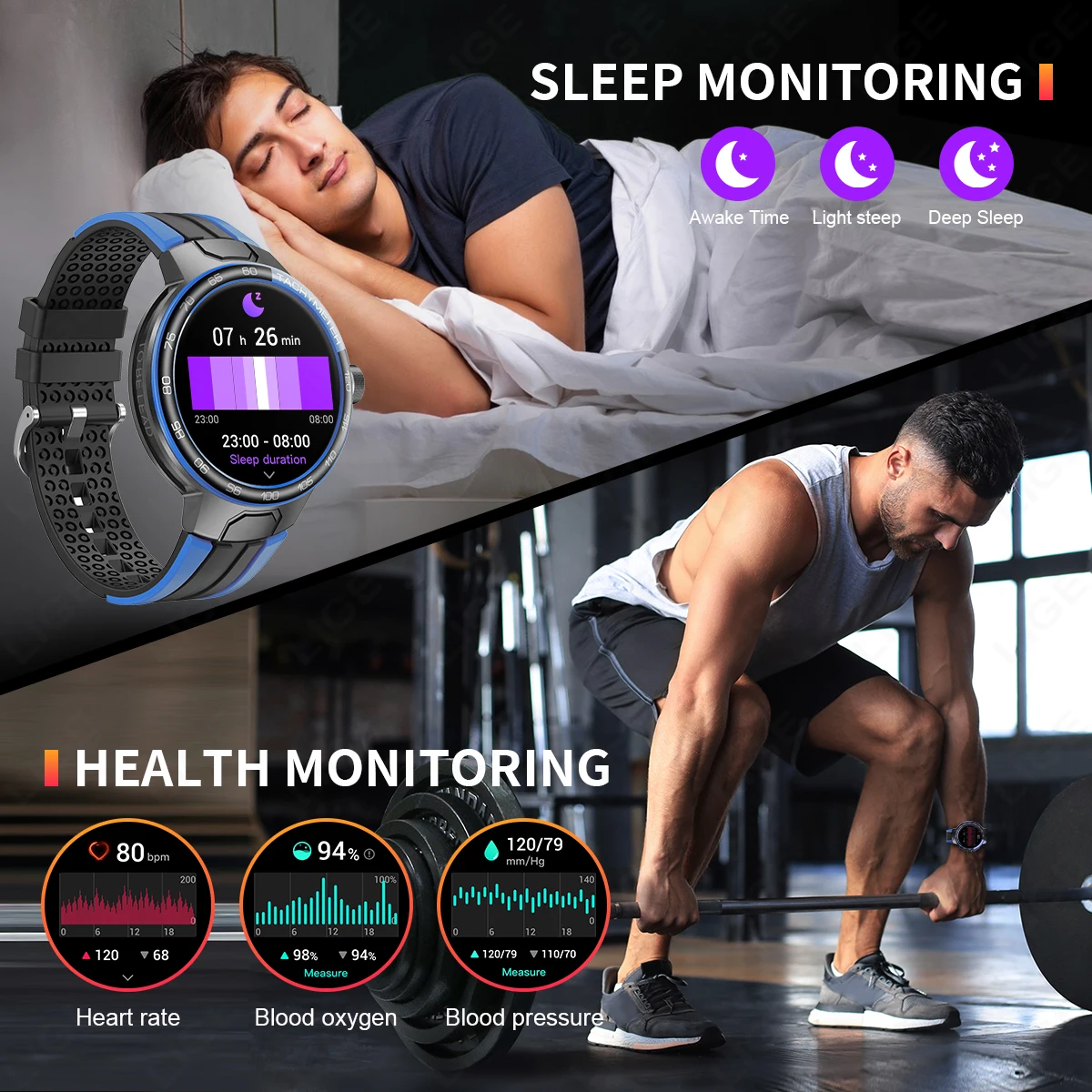 LIGE New Men Smart Watches Bluetooth Call Waterproof Sports Fitness Smartwatch Heart Rate Monitoring Bracelets For Android IOS