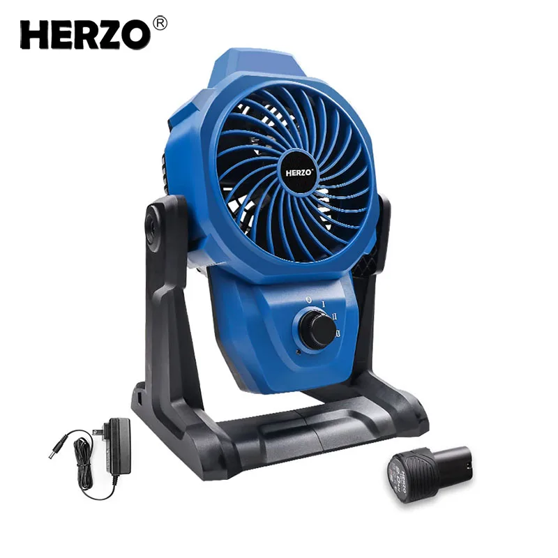 

HERZO 2000mAH Cordless Fan Strong Wind Camping Fan Rechargeable Battery Portable Fan Outdoor Construction