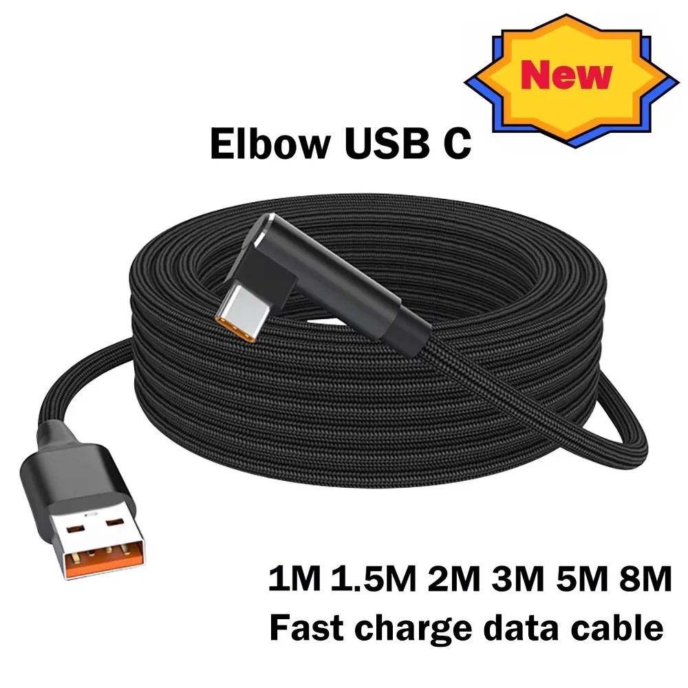 

1/1.5/2/3/5/8M USB C Cable 6A Type C Elbow Data 480Mbps Fast Charge Charging Cable For iPhone Samsung Xiaomi USB Type C Cable