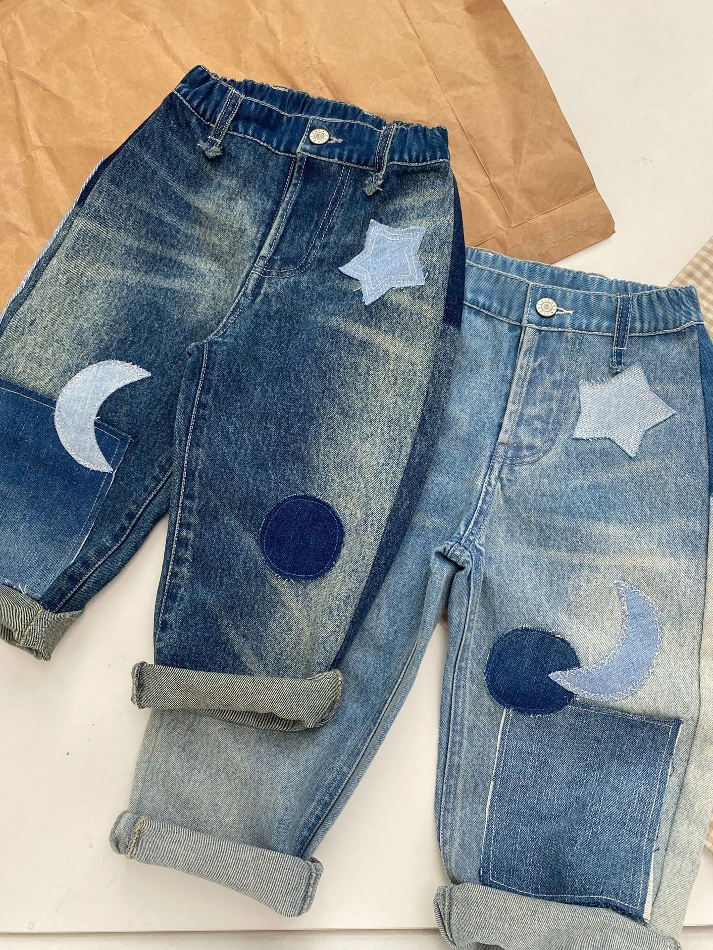 

Jenny&Dave Popular 2023 Spring/Summer New Handmade Denim Versatile Pants for Boys and Girls - Sun Moon Star Children