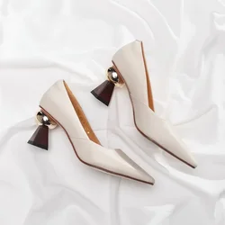 туфли женские Versatile Shoes for Women French High Heels Contoured Heel Shallow Pointed Toe Shoes Simple Women Heel Women Shoes