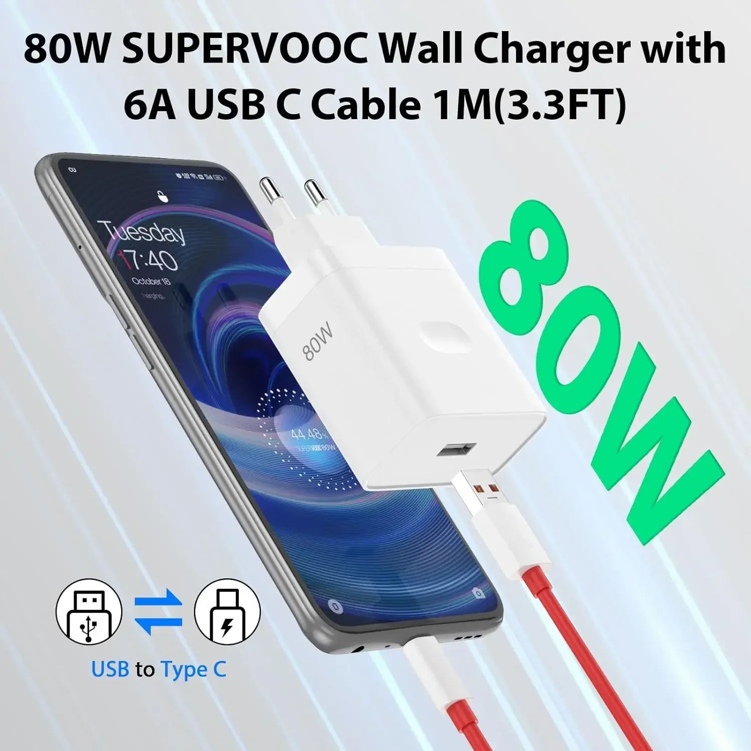 80W EU Super Fast Wall Charger For OnePlus 9RT 10 11 12 Nord CE 2 3 Lite OPPO realme 10 GT NEO 2 3 Type C USB Warp Charge Cable