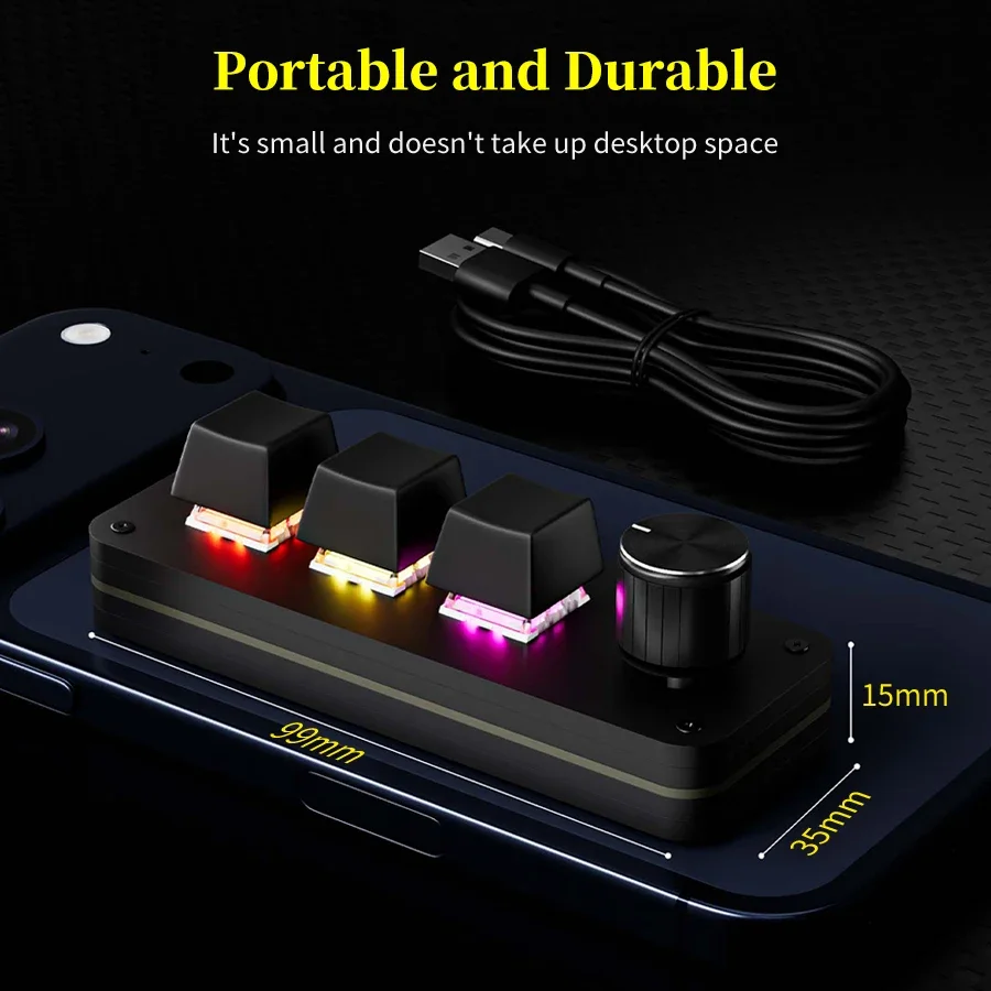 RGB 3 Keys 1 Knob Customize Wired Mini Keypad Programmable Macro Keyboard Game Music Media Control Mechanical Hot Swap Macropad