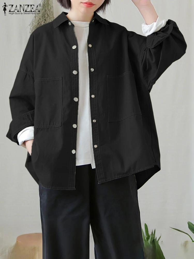 

ZANZEA 2025 Women Elegant Casual Shirts Autumn Long Sleeve Pockets Tops Ladies Work Streetwear Blouse Solid Blusas Femininas