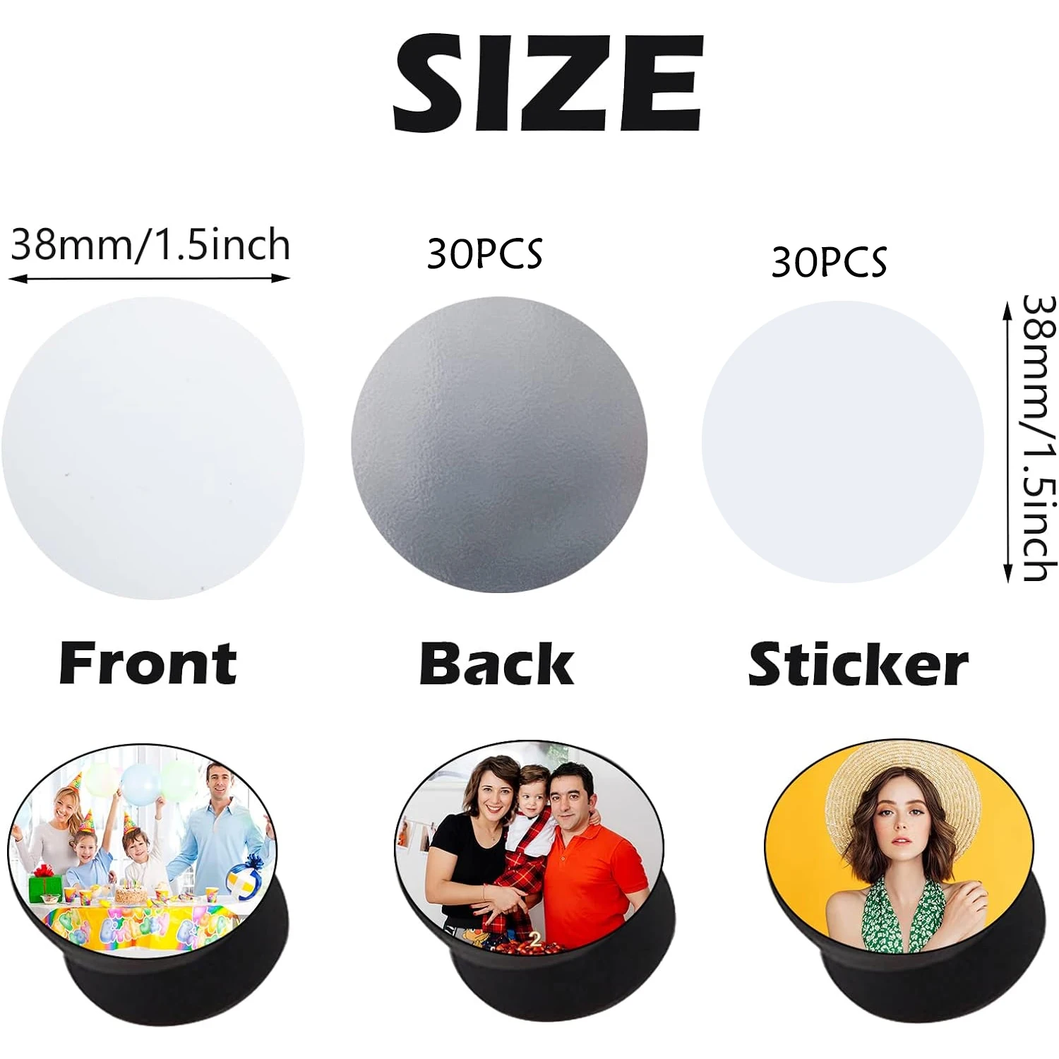 30 Pieces 1.5 Inch Sublimation Blank Aluminum Stickers Sublimation Aluminum Sheet Round Metal Board Photo Pendant DIY