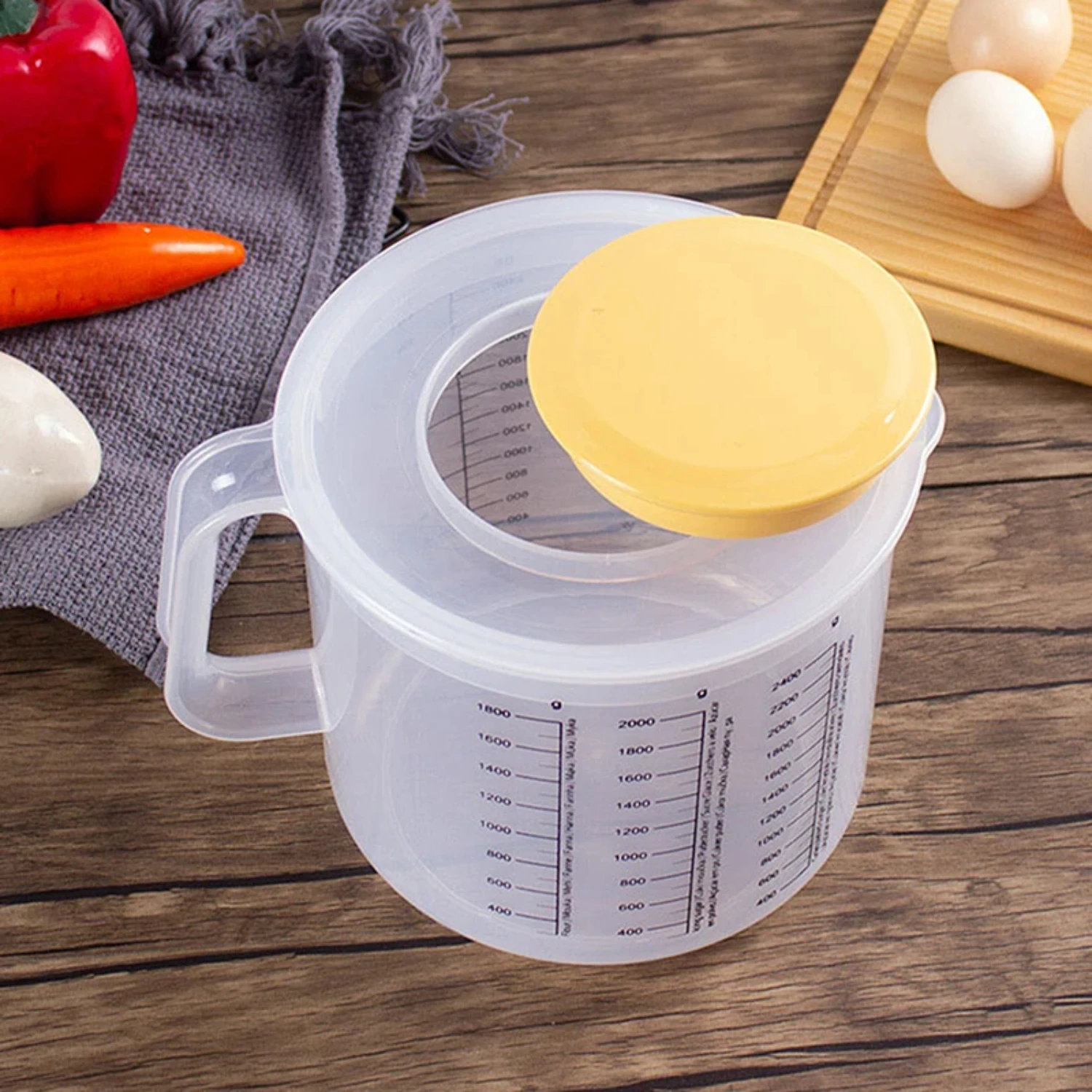 1Pc 2.5L Large Capacity Baking Measuring Cup Scale Kitchen Mixing Bowl with Lid Transparent Plastic Mixing Cup   Tools