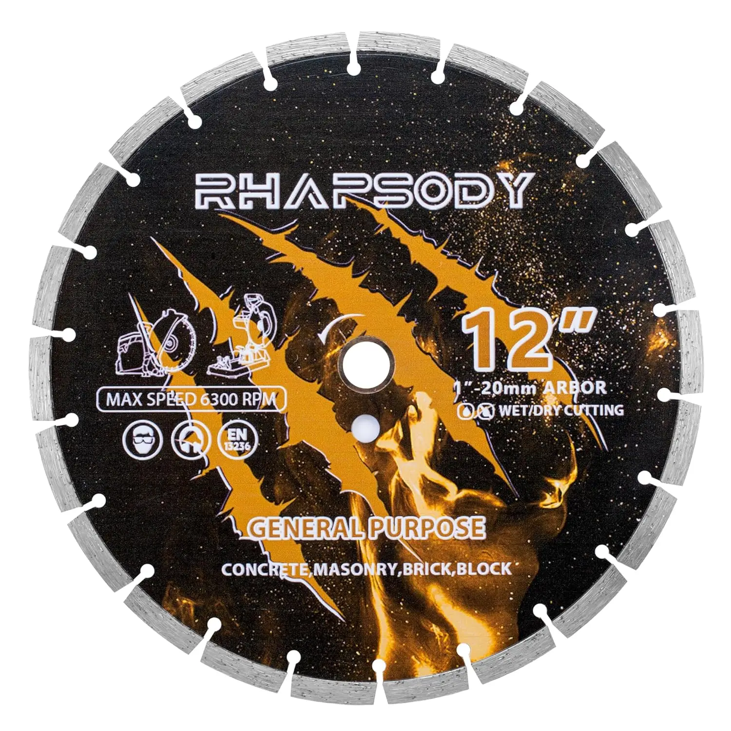 

12 Inch Diamond Saw Blade for Concrete, Masonry, Brick, Block, Paver - Segmented Design for Dry/Wet Cutting with 1"-20mm Arbor