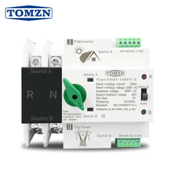 PV ve invertör için Tek Fazlı Din Ray ATS Çift Güç Otomatik Transfer Seçici Anahtarlar Kesintisiz 2P 63A 100A 125A
