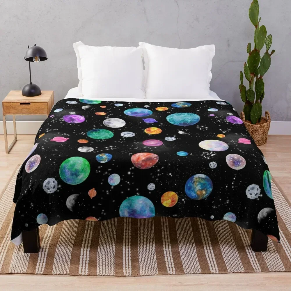 

Watercolor Galaxy Planets In Outer Space Throw Blanket Cozy Throw Blanket for Bed Sofa Chair