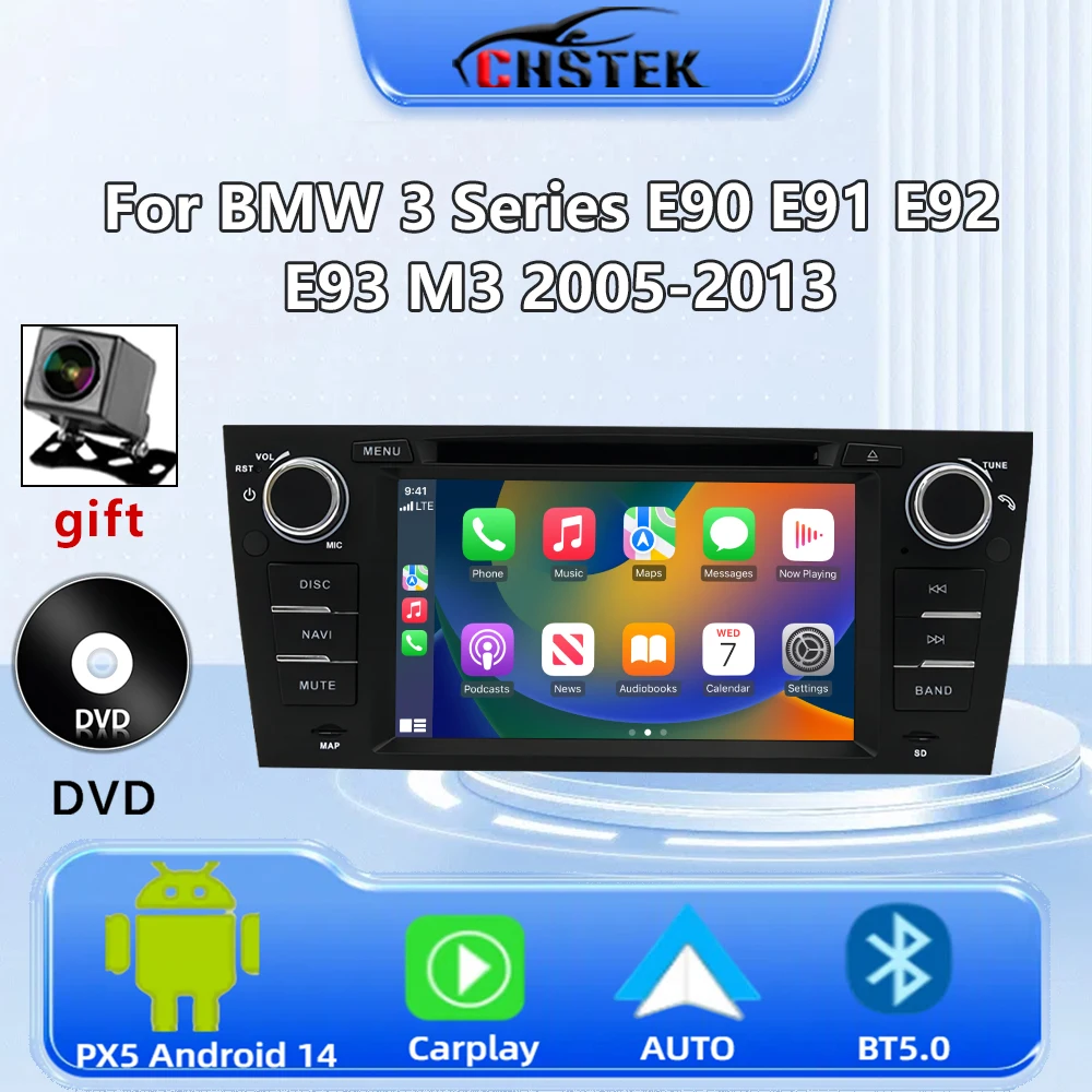 CHSTEK Android 14 Car Radio Wireless Carplay For BMW 3 Series M3 E90 E91 E92 E93 2005-2013 DVD Multimedia Bluetooth player GPS