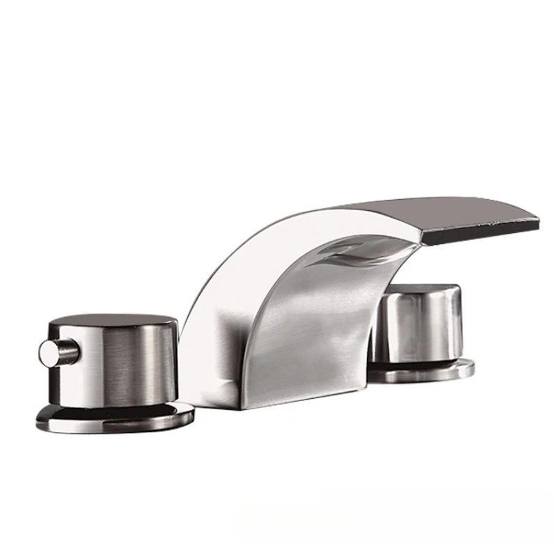 Bathroom Faucet 3 hole Dual Handles Basin Waterfall Faucet Hot and Cold Water Bathtub Split Washbasin Mixer Taps Three Piece Set