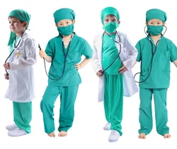 Unisex Kids Doctor Nurse Costume Children Surgeon Uniform Coat Halloween Cosplay Clothing Fancy Party Doctor Gown Role Play