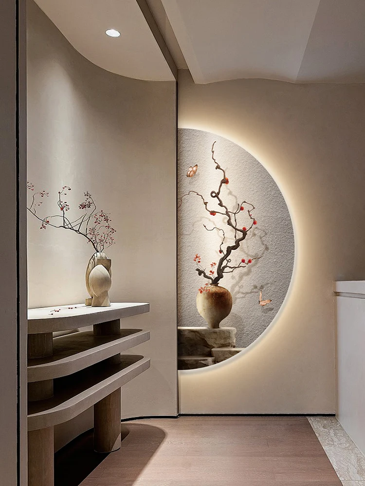 LED with light, persimmon ruyi, wabi-sabi style, high-end atmosphere, entrance decoration painting, hallway corridor,room