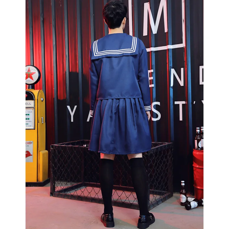 Pinse New Style Cross-dressing Series Japanese Navy Blue Sailor Two-color Bow Tie Schoolgirl Short Skirt Uniform
