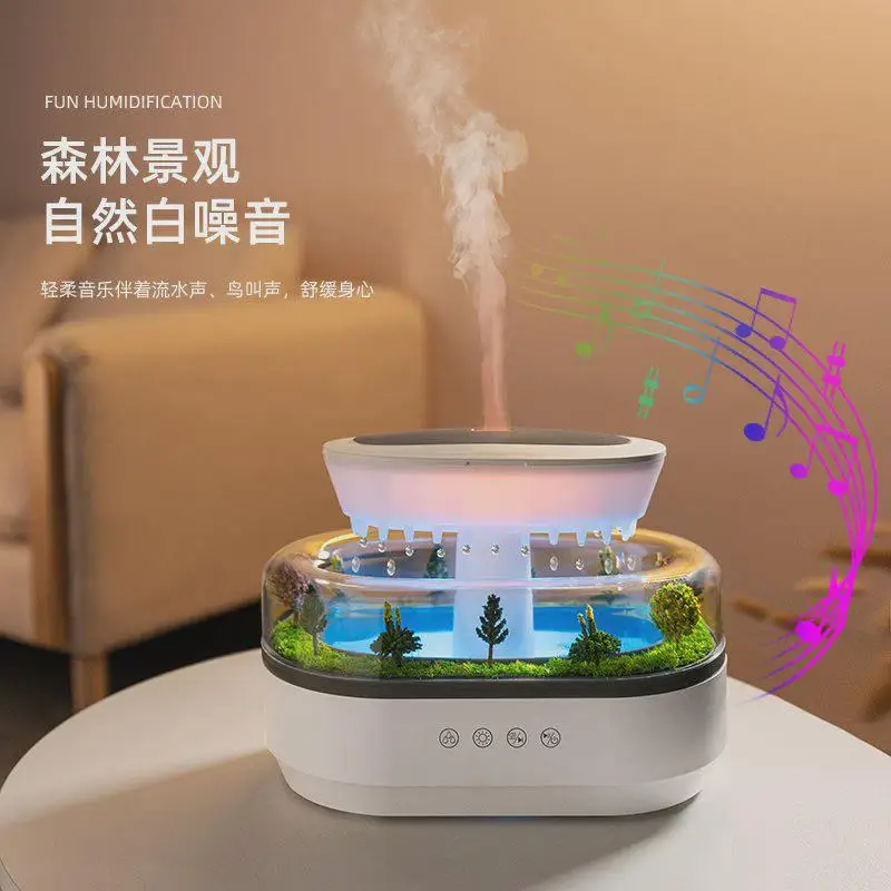 Desktop Mini Raindrop Humidifier Silent Micro Landscape Aroma Diffuser White Noise Household Humidification Machine