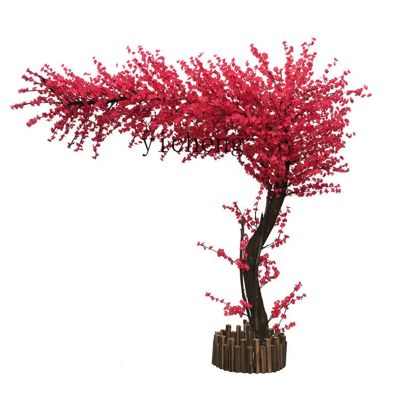 Tqh Peach Tree  Large Plant Artificial Cherry Tree Living Room Interior Decoration Wishing Tree Fake Flower Decoration