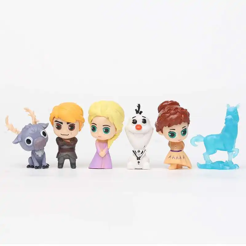 12Pcs Disney Frozen 2 Kawaii Elsa Anna Kristoff Olaf Fire Elves Action Figure Mini Model Hot Ornament Toys Girls Birthday Gifts