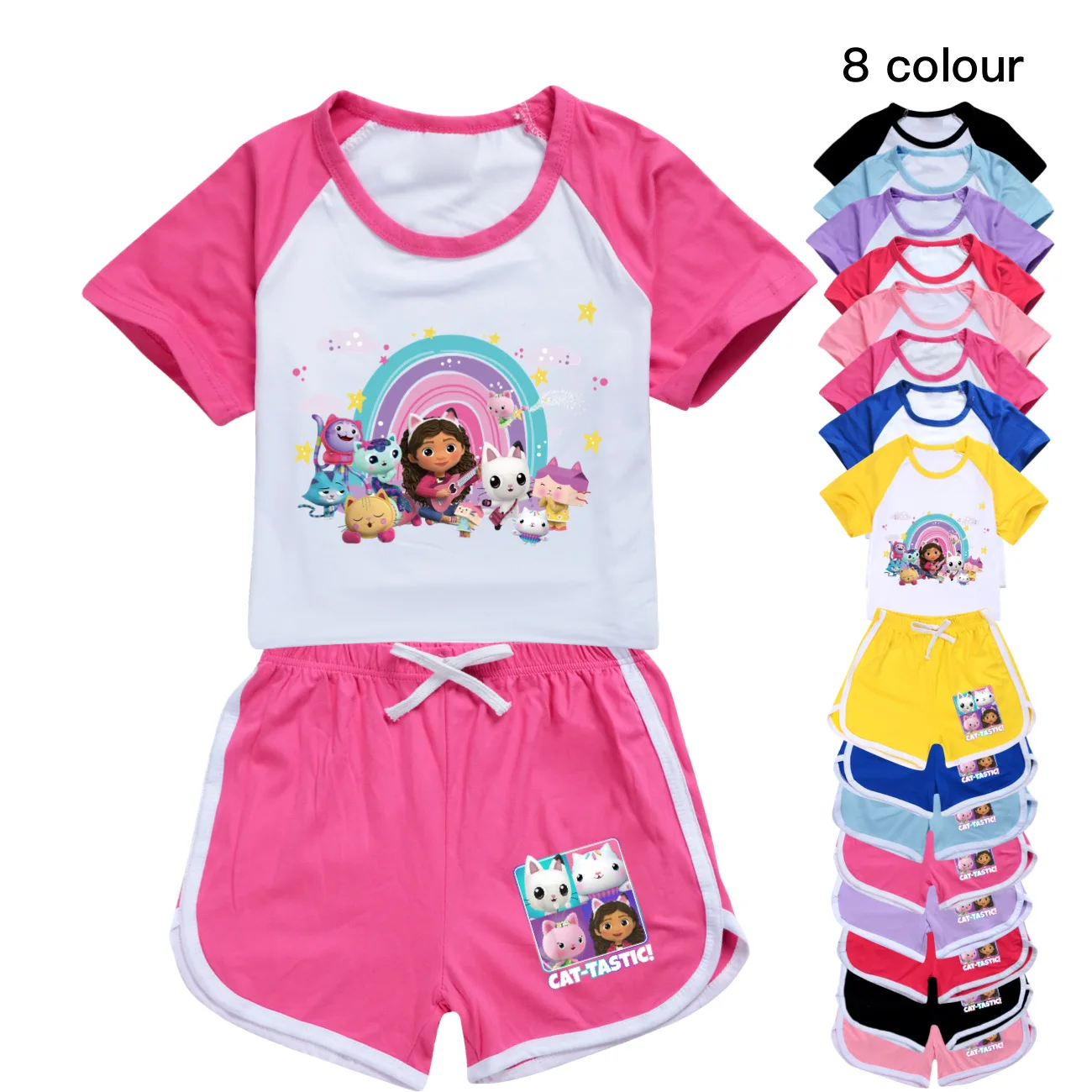 Gabby's Dollhouse Girls Sportswear Set Toddler Boy Clothes Summer Pajamas Gabby Cats Cotton Short Sleeve T Shirt+Shorts Costume