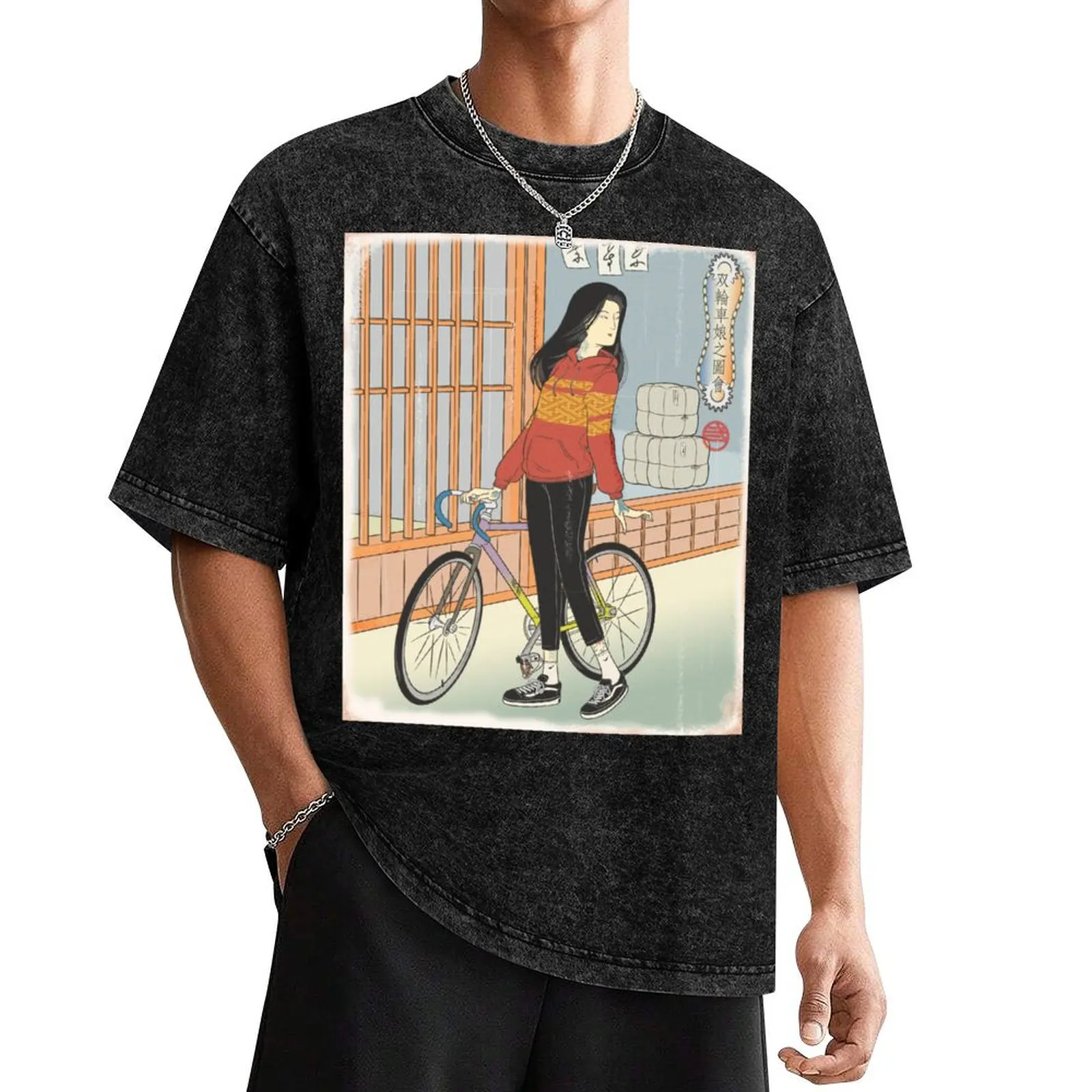 

Ukiyoe Bicycle Girl #1 T-Shirt custom t-shirts shirts graphic funny gifts black t shirts for men