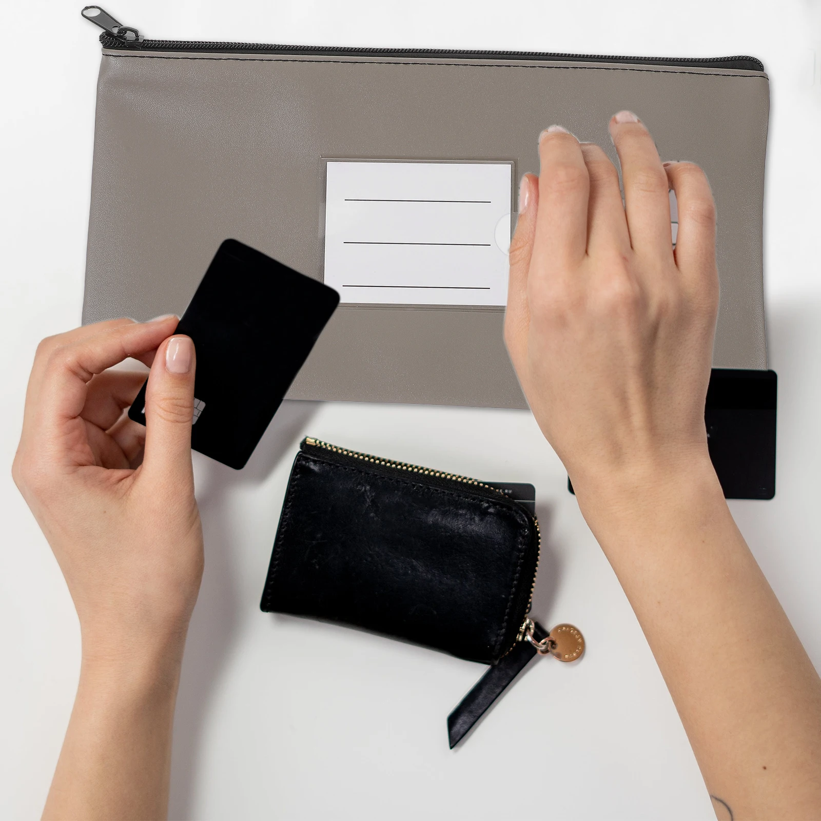 

2 Pcs Holder Money Bags Office Bills ganizers Zipper Cash Pu File Storage Pouch Grey Office Bills ganizers Foldable Safe