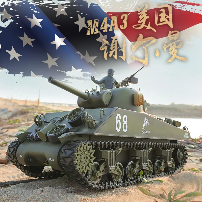 Henglong 3898-1 Metal US M4A3 tanque de batalla principal RC modelo US Sherman 1:16 simulación de batalla juguetes de Control remoto Coche