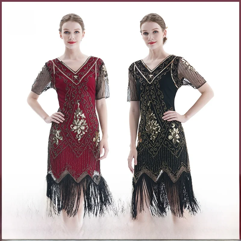 

New 2025 Glittering Sequin Evening Gown Performance Costume 920 Retro Sle mid Waist Velvet Fabric Par Wear for Women