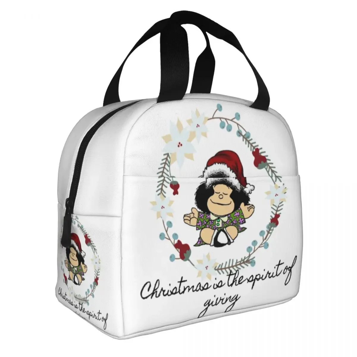 Mafalda Christmas Insulated Lunch Bags Cooler Bag Lunch Container Large Tote Lunch Box Food Handbags College Picnic