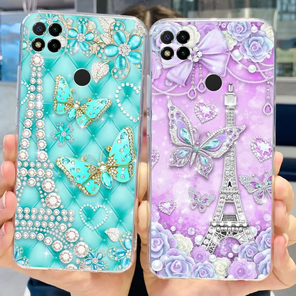 Fashion Flower Butterfly Pattern Phone Case For Xiaomi Redmi 9C NFC Soft Silicone TPU Back Cover For Redmi 9 (India) Redmi9C 9 C