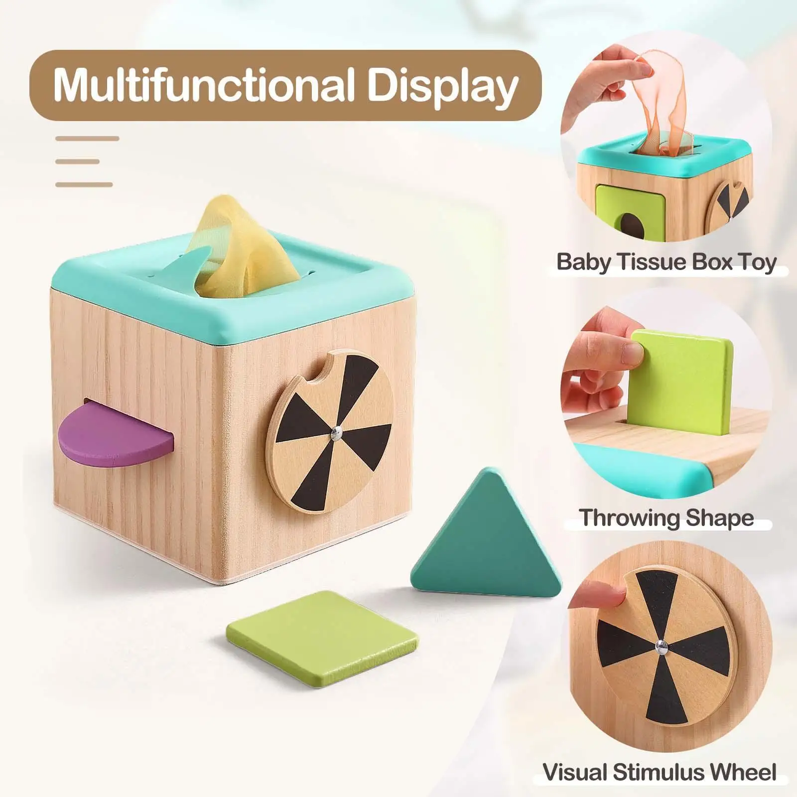 

Tissue Box for Toddlers Wooden Activity Cube for Boys Girls Baby Toddlers