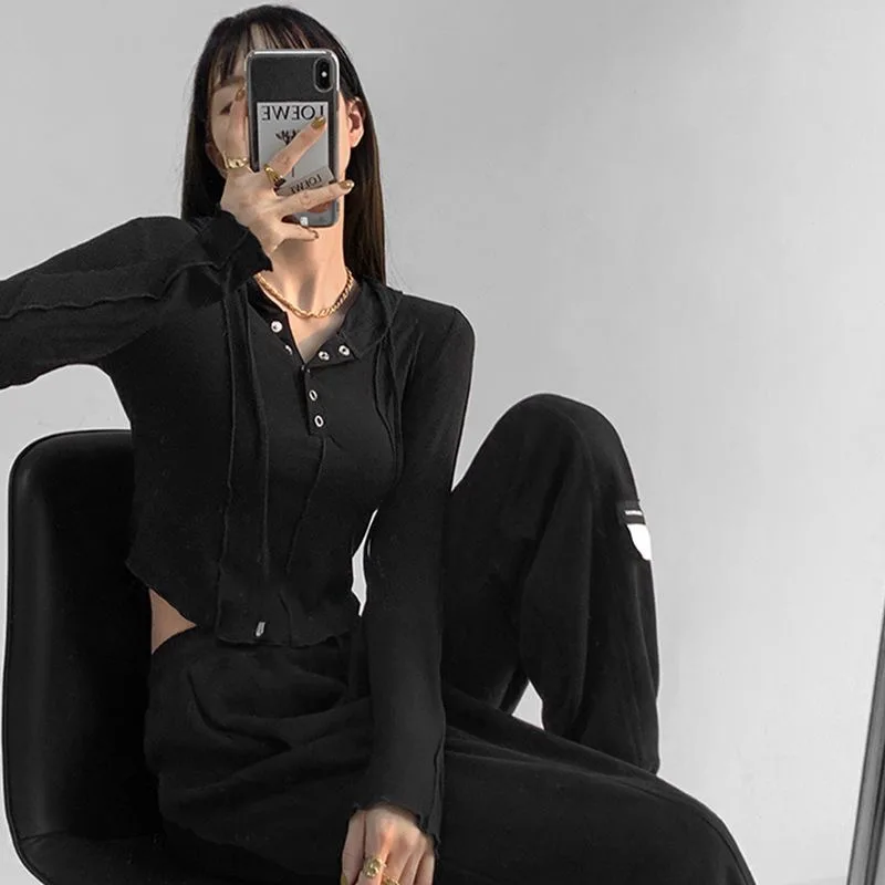 Crop Tops 2023 Fashion T-shirts for Women Hooded Sweatshirt Long Sleeve Tees Y2k Clothes Korean Casual Woman Tshirts Ropa Mujer